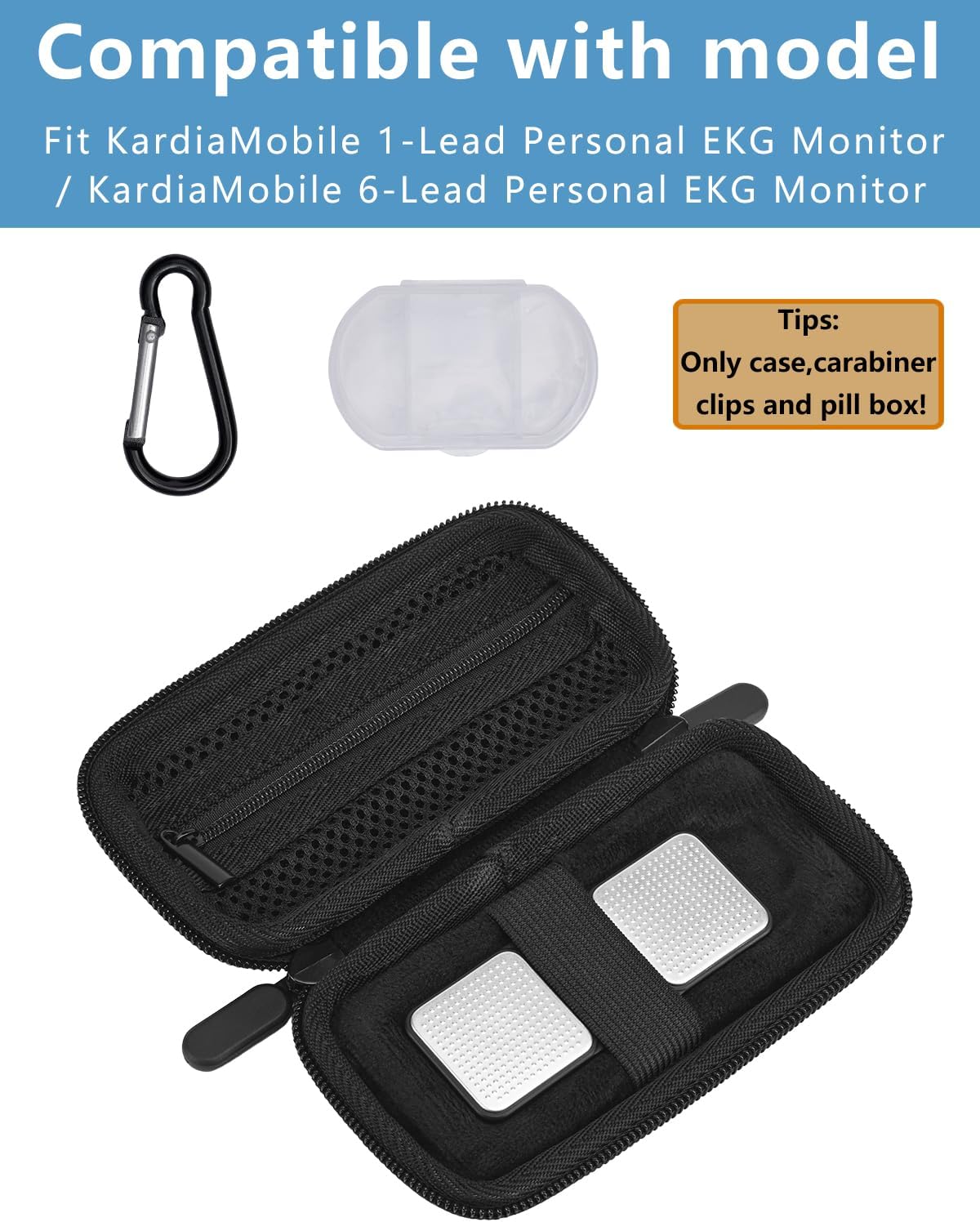 Heart Rate Monitor Case Compatible with, KardiaMobile 1/6-Lead Personal EKG Monitor, Hard Travel Carrying Case, Home Storage Box (Pill Box and Carabiner Clip are Included) image 2