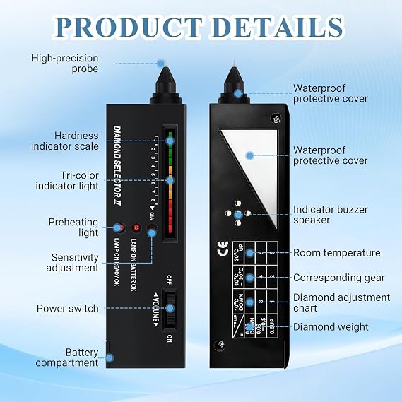 Portable Electronic Diamond Tester Pen,Professional Moissan Diamonds Tester High Accuracy Jewelry Detector with LED Light for Diamond Jade Ruby Crystal Sapphire Agate gems Multi Gemstone Precious