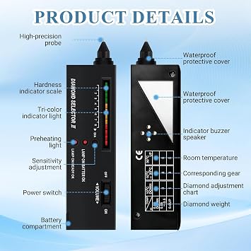 Portable Electronic Diamond Tester Pen,Professional Moissan Diamonds Tester High Accuracy Jewelry Detector with LED Light for Diamond Jade Ruby Crystal Sapphire Agate gems Multi Gemstone Precious