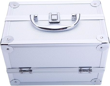 Professional Makeup Train Case, Portable Cosmetic Box,Aluminum Makeup Train Case Jewelry Box Cosmetic Storage Organizer with Mirror for Makeup Artist, Crafter, Makeup Tools (Silver)