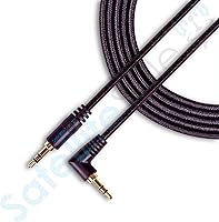 Vista 9 de SatelliteSale Auxiliary 3.5mm Right Angle Audio Jack Male to Male Digital Stereo Aux Cable Universal Wire Black Nylon Cord 3 feet