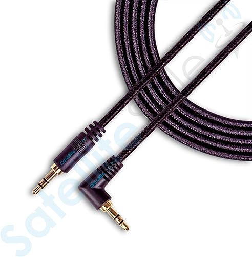 SatelliteSale Conector de audio auxiliar de 0.138 in en ángulo recto macho a macho, cable auxiliar estéreo digital, cable universal, cable de nailon