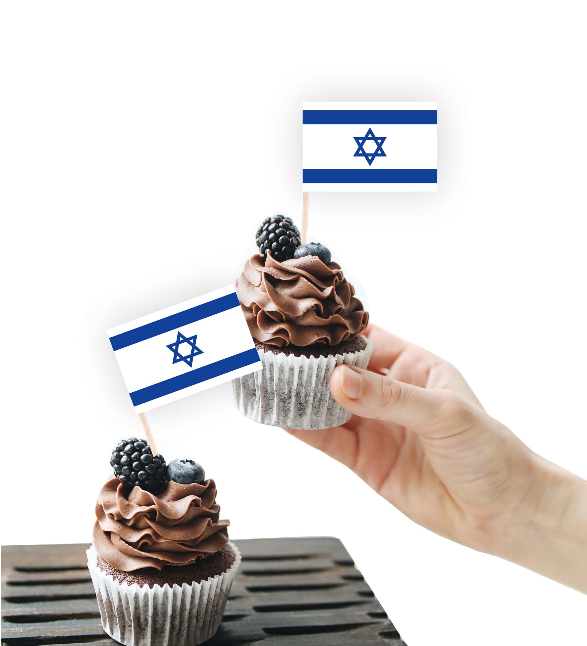 100PCS Israel Flag Cake Topper,Israeli Cupcake Stand For Party Decoration Supplies