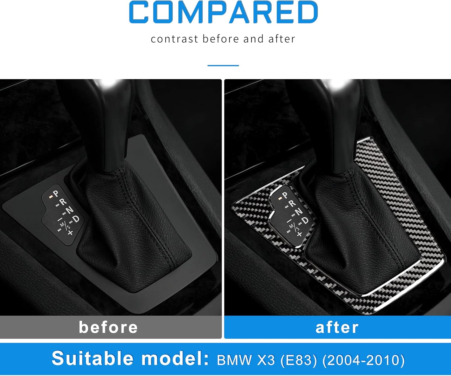 AIRSPEED Carbon Fiber Car Gear Shift Panel Cover Center Console Frame Sticker Interior Trim Kit for BMW X3 E83 2004-2010 (Black)