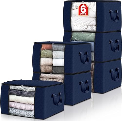 Miniatura 68 de Fab totes Paquete de 6 bolsas de almacenamiento plegables para mantas, contenedores de almacenamiento para organizar dormitorio, armario, ropa, Gris