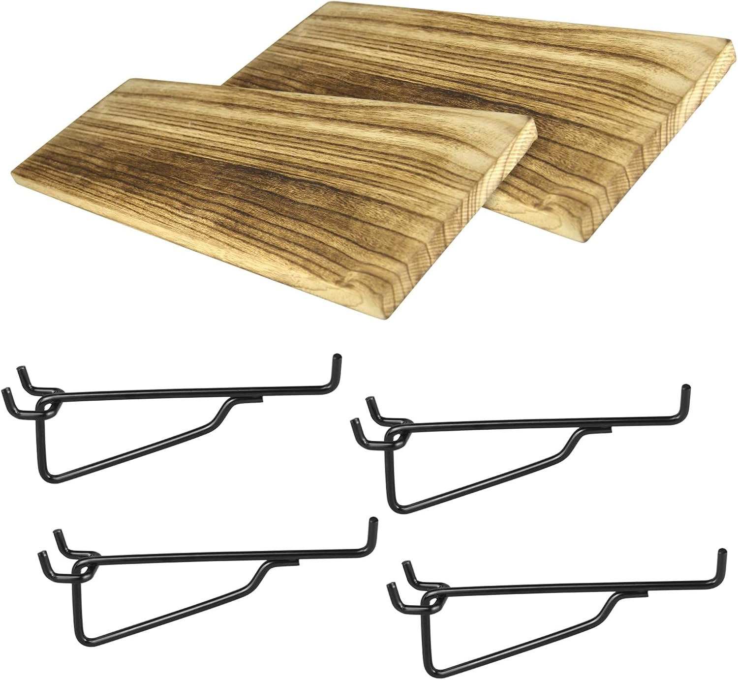 2 Pack Wooden Pegboard Shelves, 1/4 inch Peg Board Organizer Accessories, Shelves and Baskets Brackets, Display and Storage Shelving Rack for Garage Workbench Art Craft Room Office Hobby Workshop