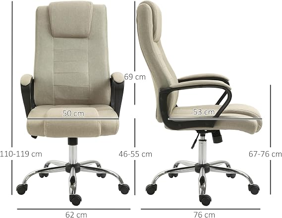 Vinsetto Office Chair Ergonomic Desk Chair with Armrest Height-Adjustable Swivel Chair with Linen Look Padded Computer Chair Beige