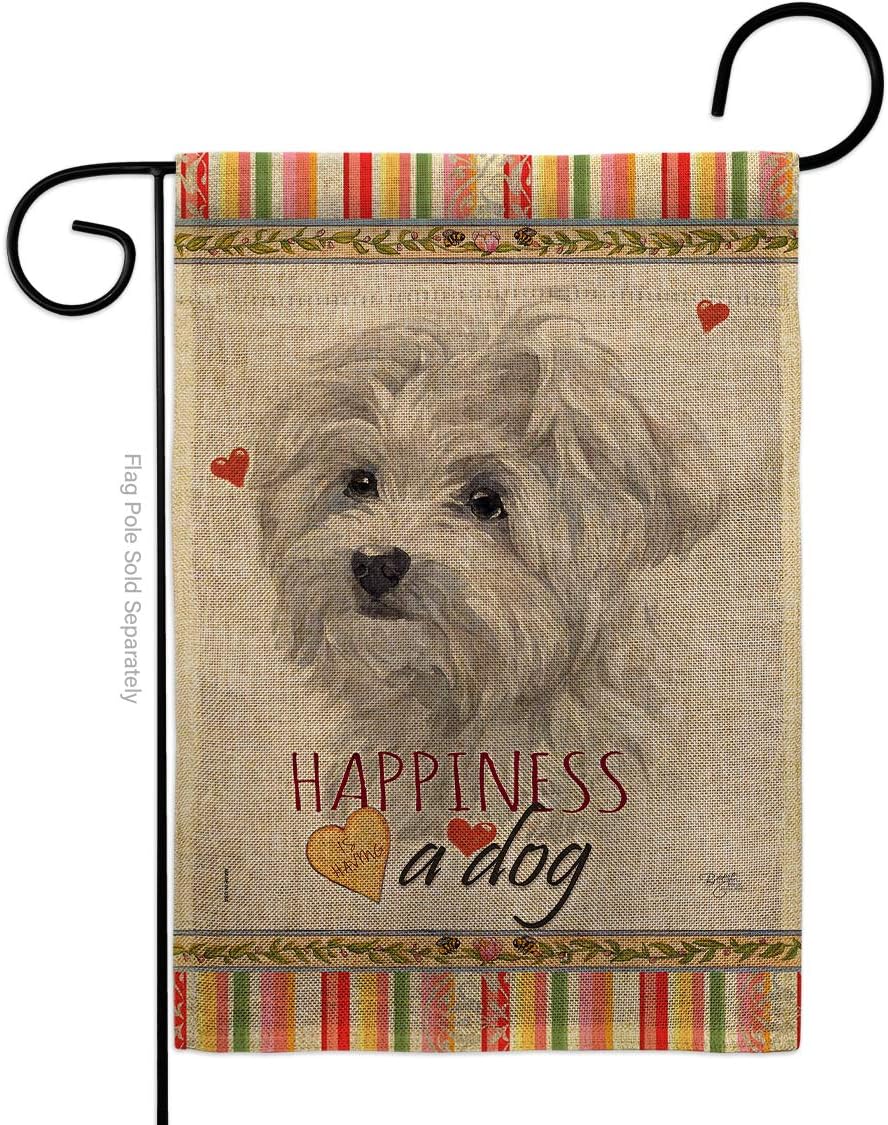 Maltese Happiness Burlap Burlap Garden Flag Animals Dog Puppy Spoiled Paw Canine Fur Pet Nature Farm Animal Creature Small Decorative Gift Yard House Banner Double-Sided Made In USA 13 X 18.5
