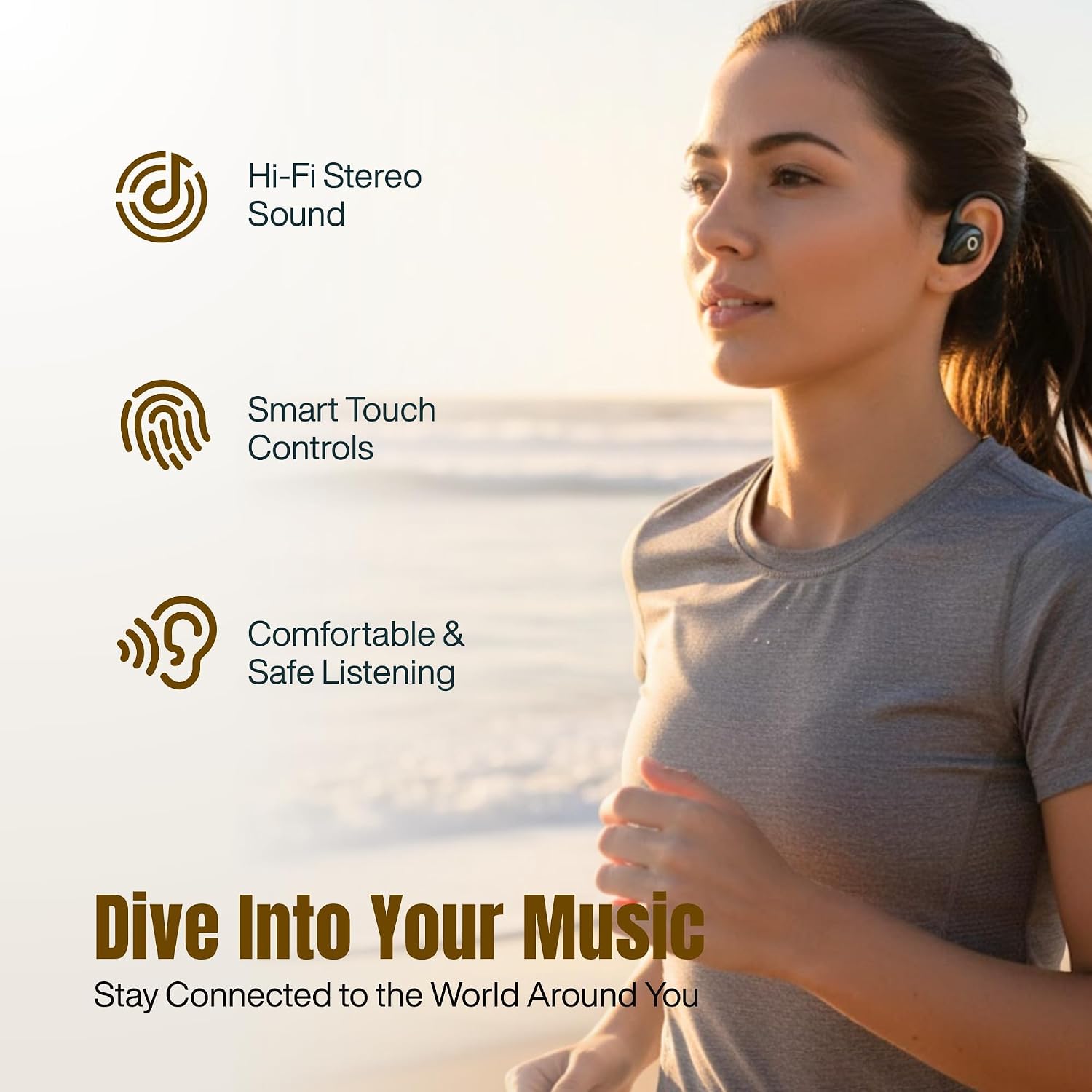 Wireless Earbuds with Earhooks, Open Ear Bluetooth 5.3 Headphones for Work & Running, 60H Playtime, LED Display, IPX5 Waterproof, USB-C Charging (Black) image 4