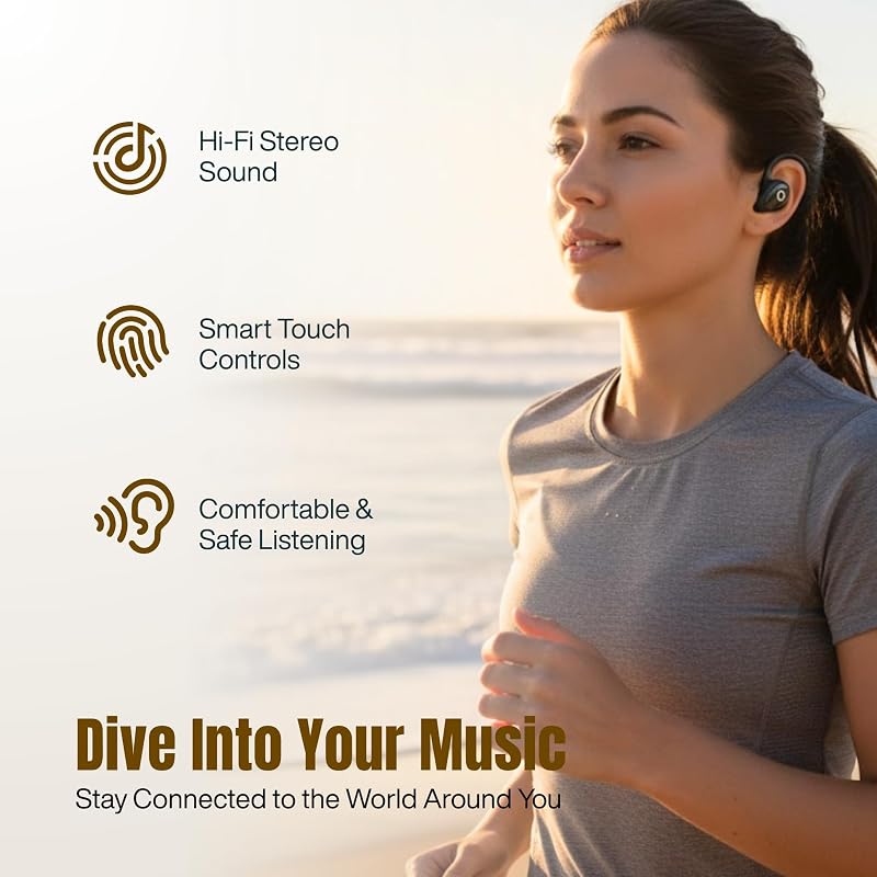 Over Ear Earbuds with Ear Hooks, Open Ear Bluetooth Workout Headphones image 4