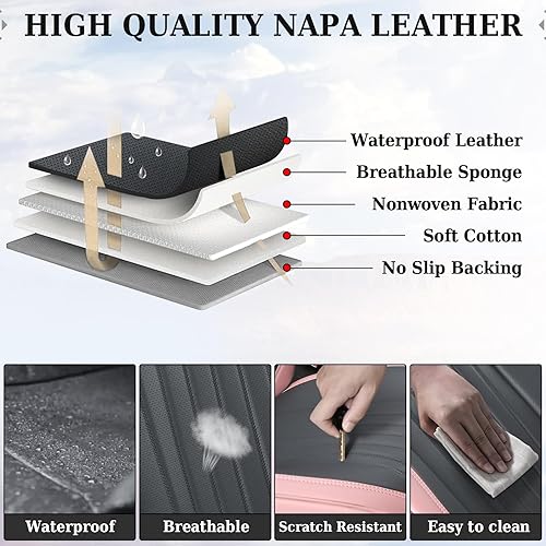 Vista 142 de Coverado Juego completo de fundas para asiento delantero y trasero para automóvil, cuero, impermeables, acojinadas, protectoras, ajuste universal