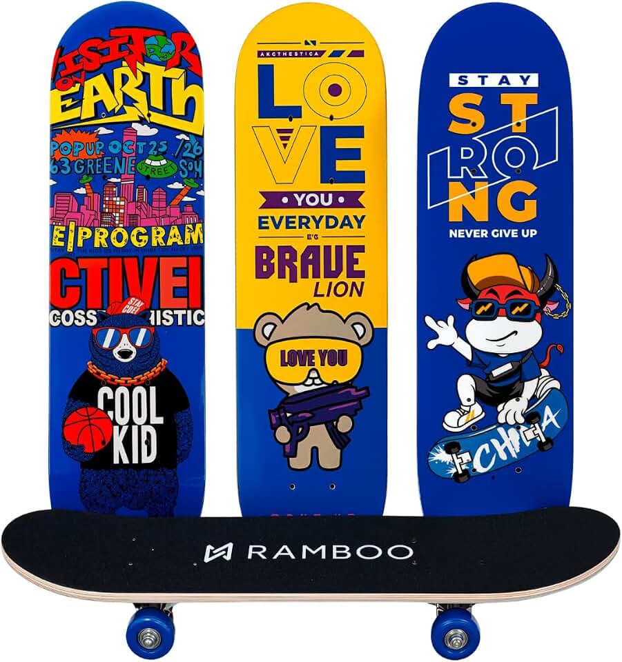 Par de Skate Infantil 60cm Iniciante Criança Shape Madeira Até 45kg Completo Montado Oficial Ramboo