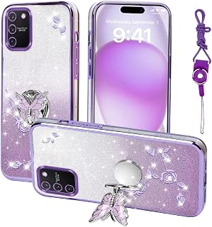 Funda para Samsung Galaxy A91, para Galaxy S10 Lite para teléfono celular para mujeres y niñas, funda protectora de TPU con mariposa floral con soporte y correa para Samsung M80S (morado)