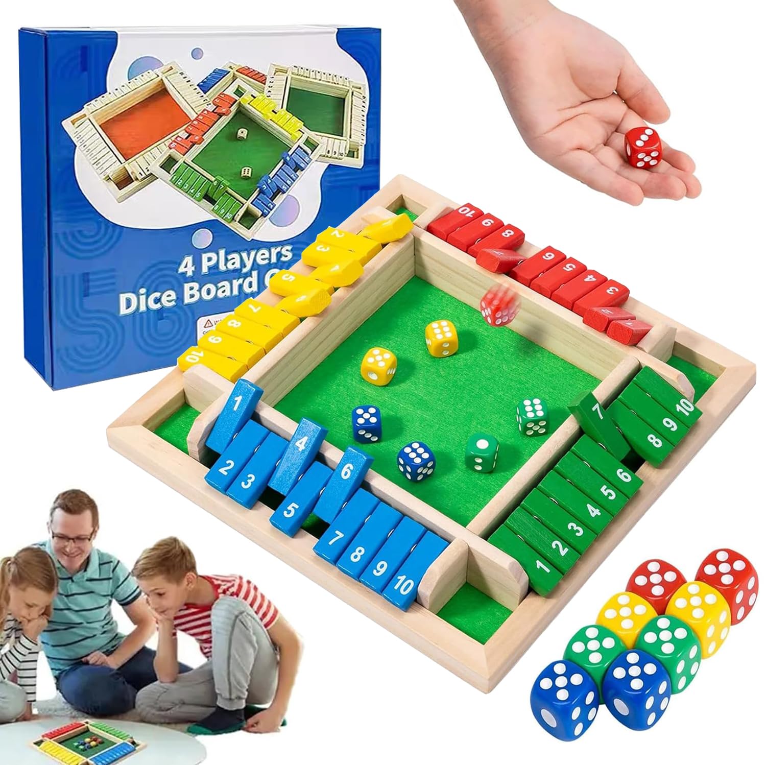 Shut the Box in Legno 2-4 Giocatori - Gioco da Tavolo Con 8 Dadi per Matematica - Set Completo per Bambini, Adulti, Famiglia o Bar