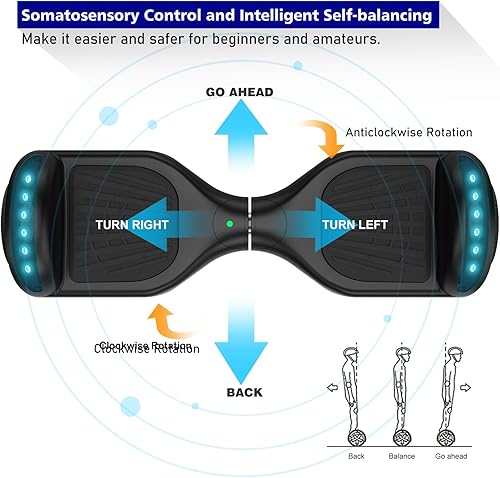 Miniatura 3 de UNI-SUN Hoverboard de 6.5 pulgadas para niños, aeropatineta autoequilibrante con luces LED para adultos y niños (negro gris sin Bluetooth)