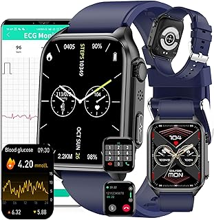 AZMANI Smart Watch Blood Sugar,blood Glucose Sugar Smart Watch Ecg+ppg,Fitness Tracker with Body Temperature Heart Rate Blood Pressure Blood Oxygen Mornitor,Blue,L