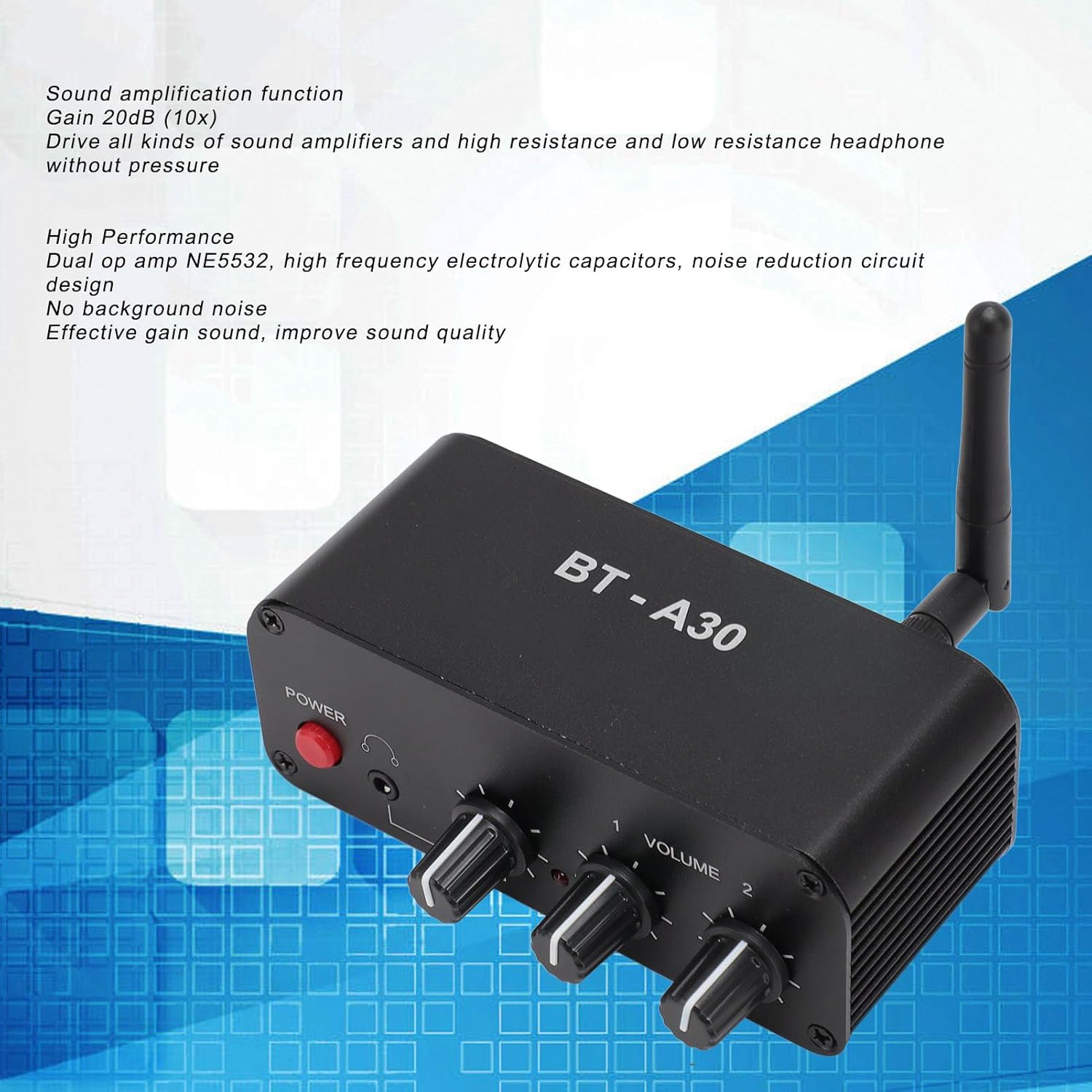 Stereo Audio Preamplifier, Bluetooth 5.0 Tube Preamplifier, 20dB Dual Op Amp NE5532 Stereo Preamp with 3.5mm Port for Phono Turntable Speaker