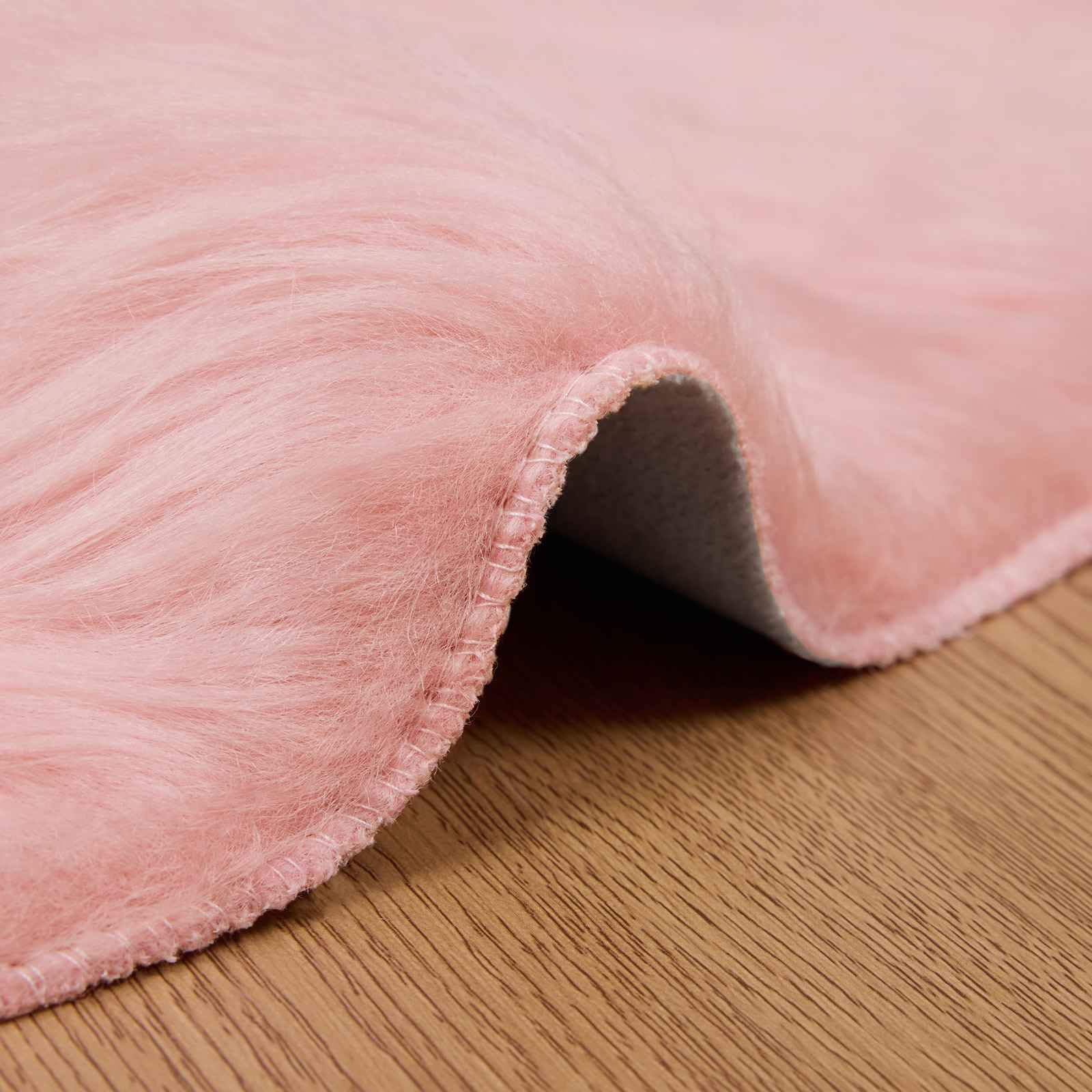 Tapis rond en fausse fourrure - Ø 100 cm - Rose - Imitation peau de mouton douce comme tapis de salon à poils longs - Tapis décoratif douillet en polyester pour intérieur confortable et