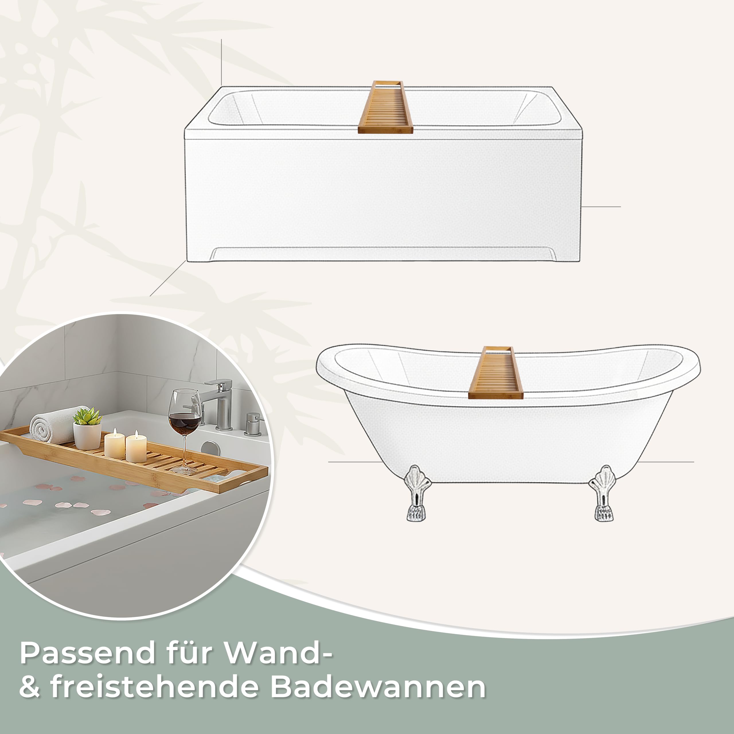 Torrex® 30540 Bandeja de bambú para bañera en 2 tamaños Diferentes Bandeja para baño (74 x 15 x 3,5 cm)