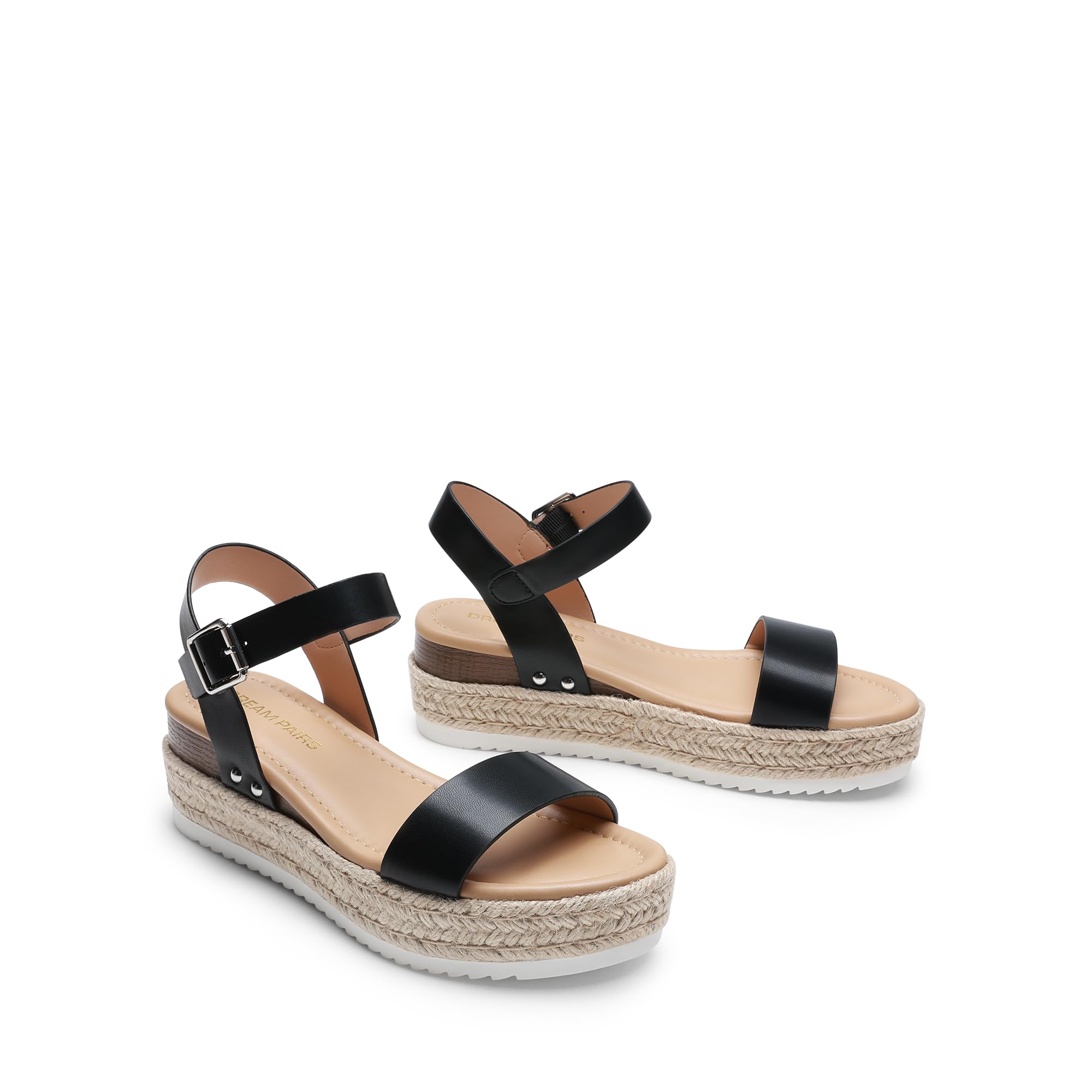 DREAM PAIRS Damskie sandały na platformie espadryle na koturnie, wygodne sandały z odkrytymi palcami z jednym paskiem dla kobiet szykowne na co dzień lato