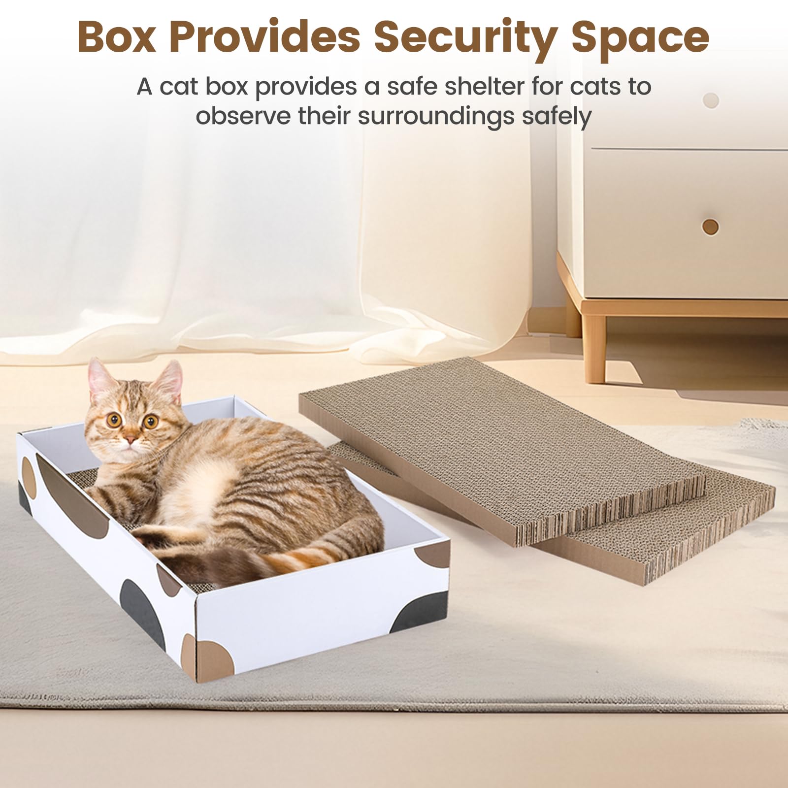 PETTOM Griffoir pour Chat 3 Pièces, Solide Grattoir Carton de Haute Densité, Réversible Planche à Gratter pour Chat avec Boîte