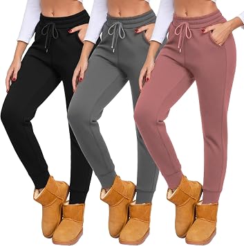 NEW YOUNG 3 Pack Fleece Lined Sweatpants for Women-Womens Joggers Pants with Pockets Workout Yoga Pants