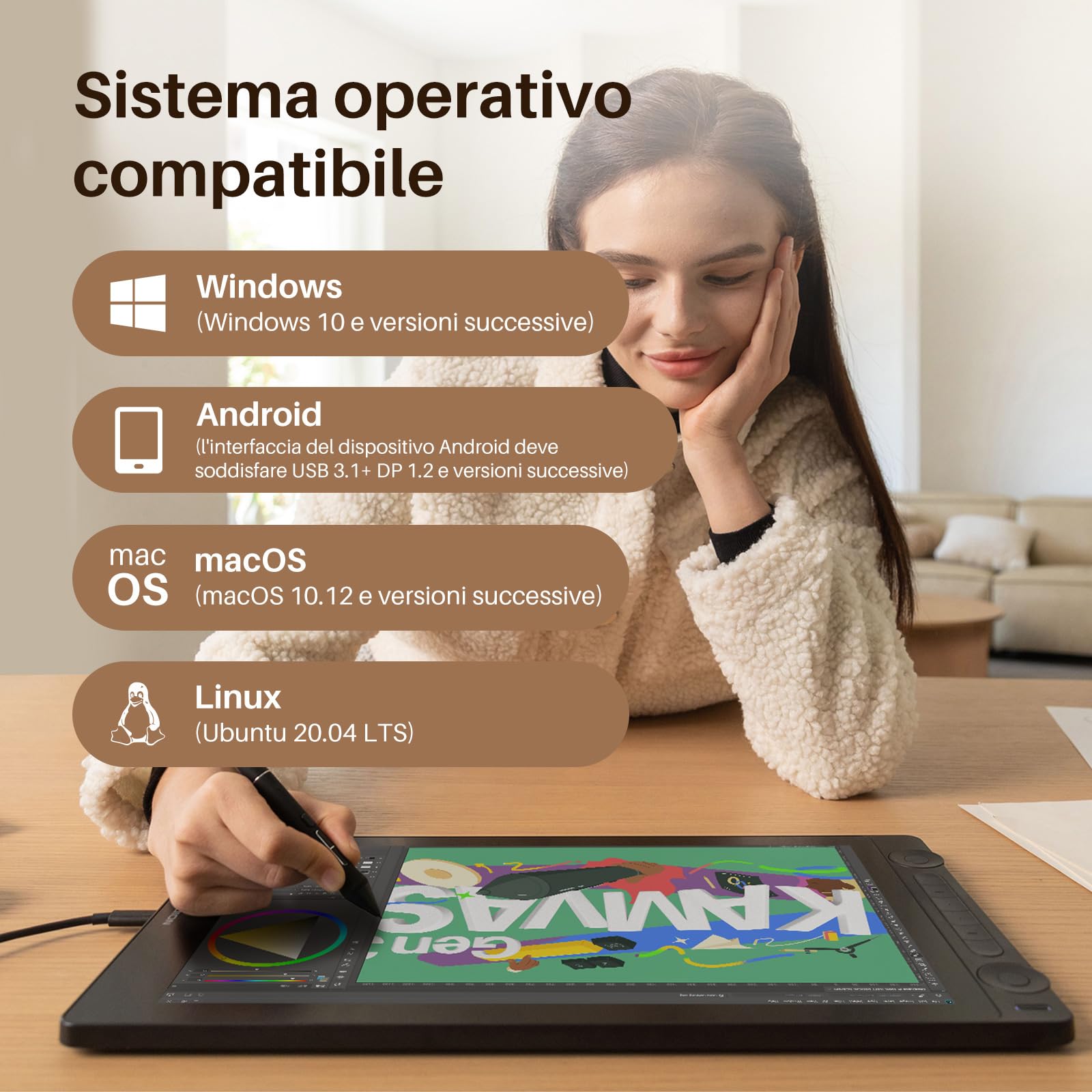 HUION KAMVAS 16 (Gen 3) Tavoletta Grafica con Schermo, PenTech 4.0, 15,8" 2.5K QHD Anti-Scintilla, 16384 Pressione Penna, Doppi Quadranti per Mac, PC, Android
