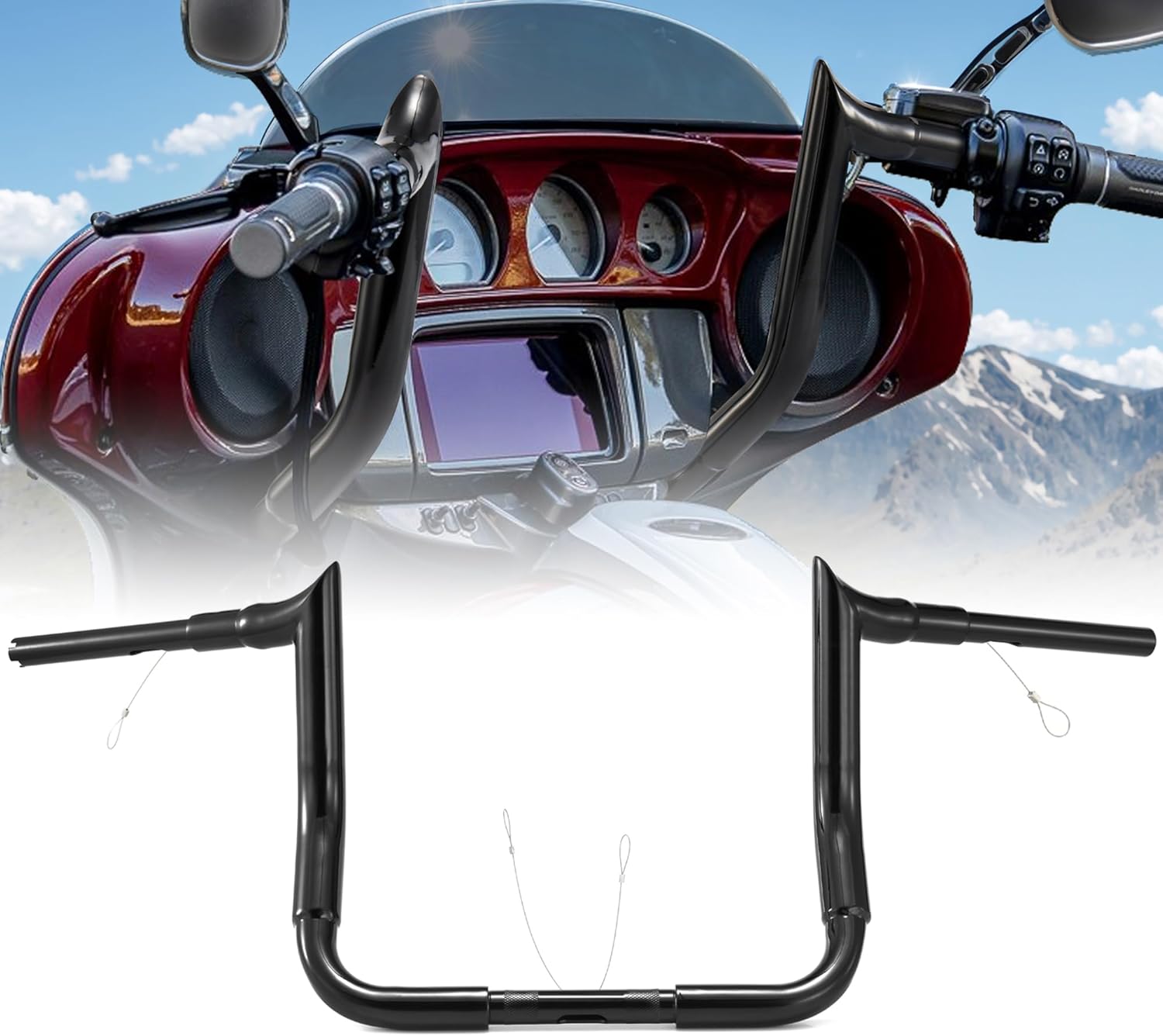 12 inch Street Glide Ape Hanger Handlebar 1-1/2 inch Fat Meathook Monkey Bagger Bar for 1986-2023 Harley Electra Glide/Ultra Classic/Limited and Trike Models, Black