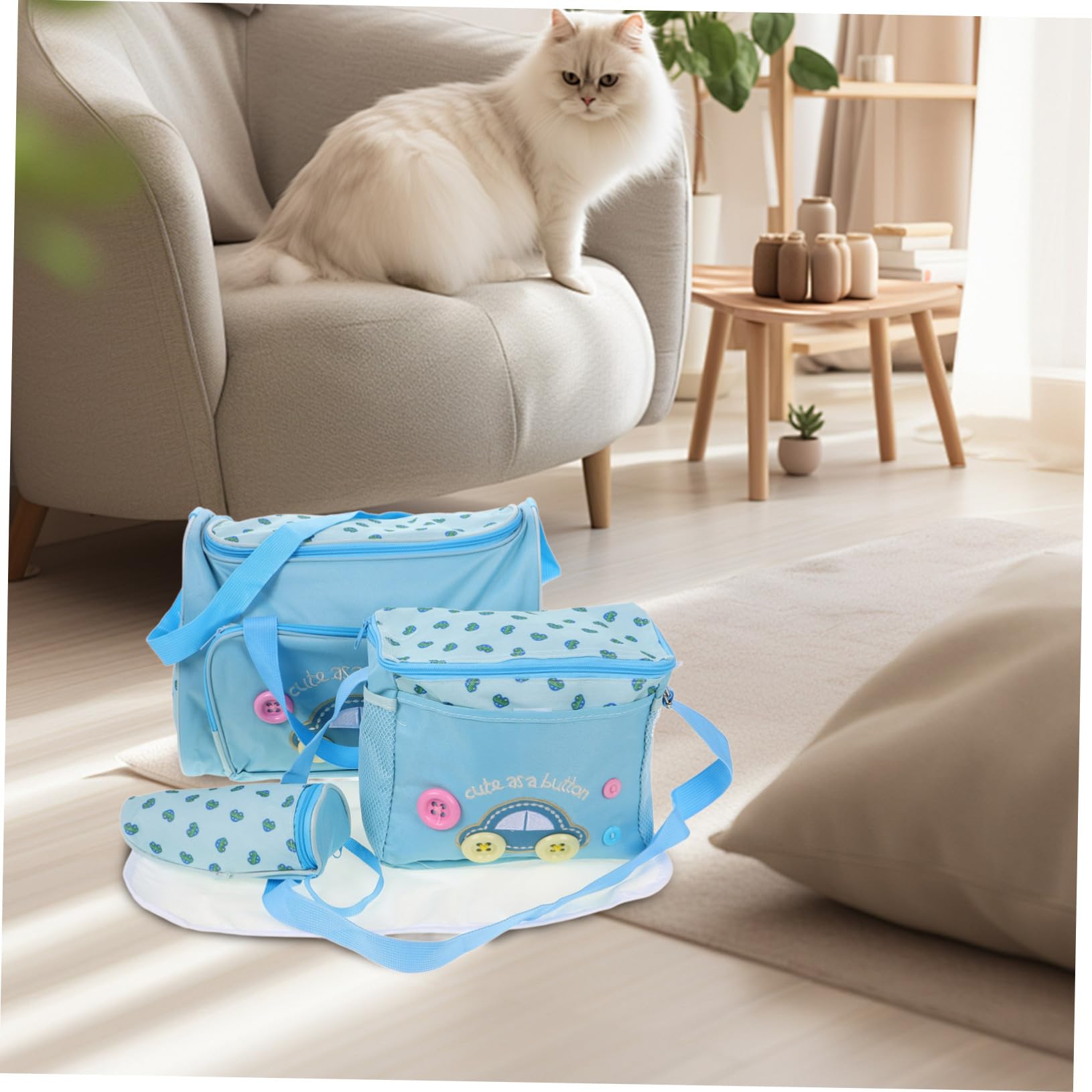 4-in-1 Multifunktions Wickeltasche Satz für Mütter Großer Oxford Stoff Himmelblau Reise Babytasche mit Wickelunterlage und Babyflaschenhalter