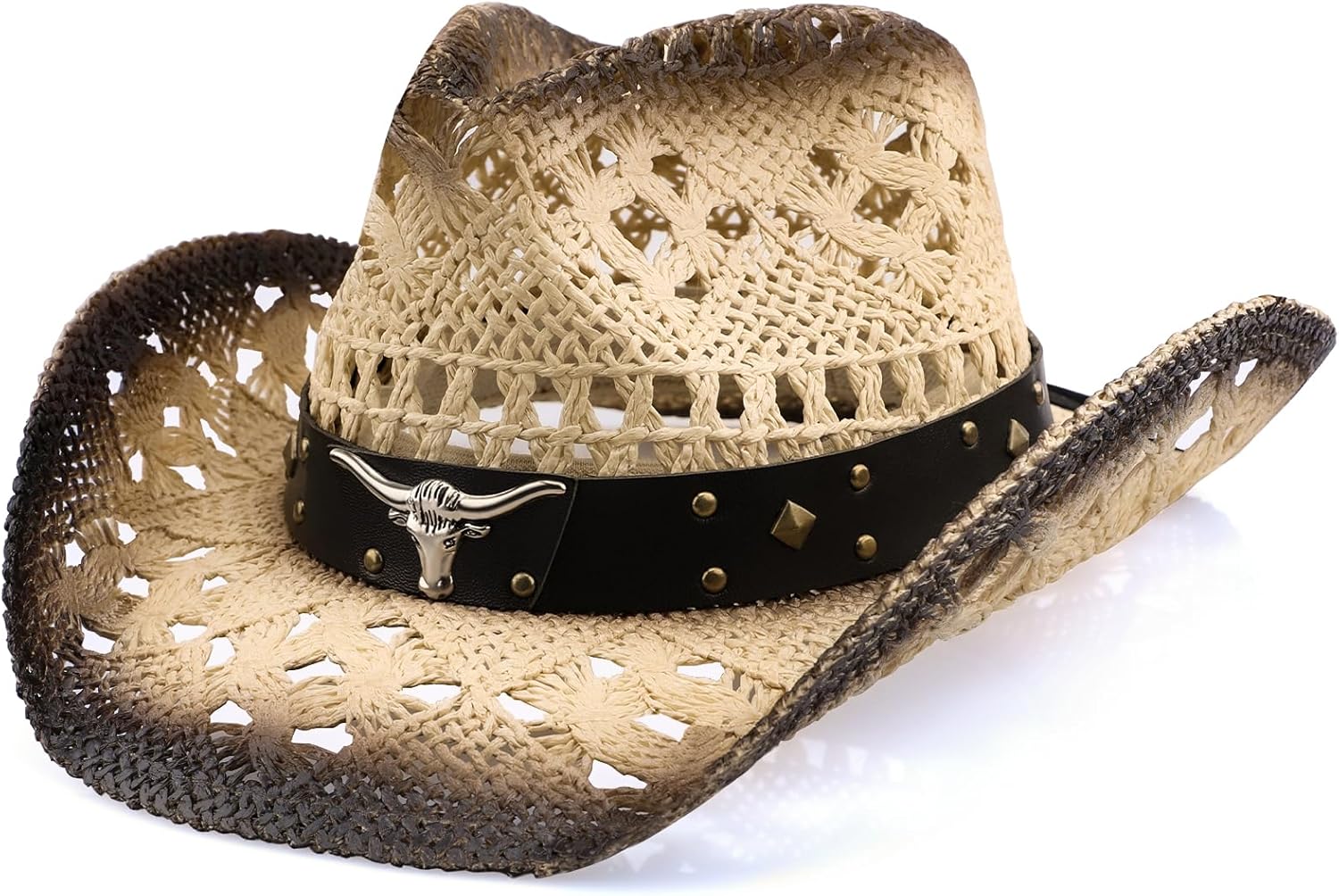 WQWOVRVO Cowboy Hat,Cowgirl Hat,Cowboy Hats for Women/Mens/Straw Wide with Shapeable Brim Cowboy Hat for Womens/White/Black.