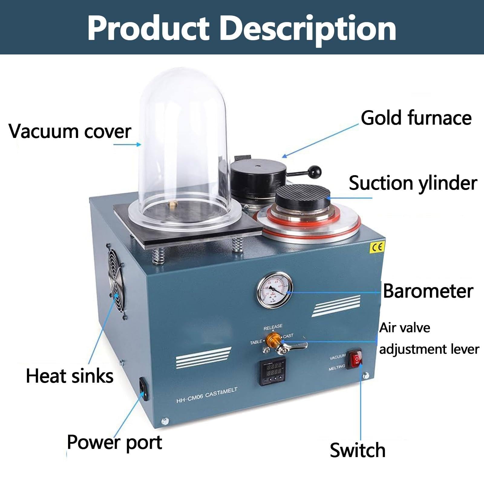 Vestcasting - Máquina de fundición al vacío de joyería de 2 litros con tarro de campana, diseño de ventilación para evitar daños por líquidos para la fabricación de joyas de alta densidad