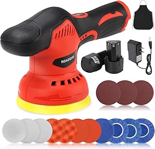 ROADGIVE Cordless Car Buffer Polisher with 2PCS 2.0Ah Battery, (5 Inch/6 Inch)8 Variable Speed Portable Buffer Polisher Kit, Extra 18PCS Attachments for Car Detailing/Polishing/Waxing