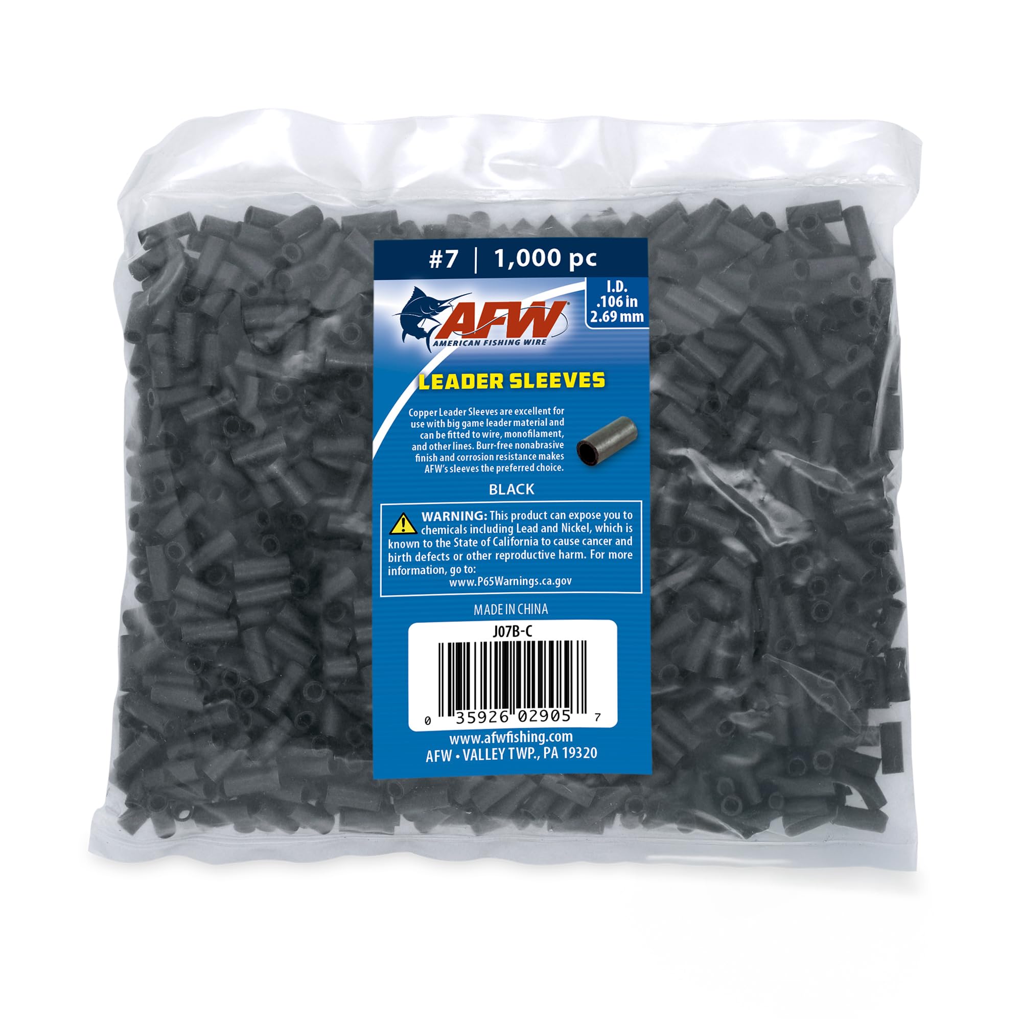 AFW American Fishing Wire podwójne miedziane tuleje zaciskowe z podwójną lufą, czarna powierzchnia bez zadziorów, odporna na korozję, idealne do olinowania linii rybackich powyżej 40 kg