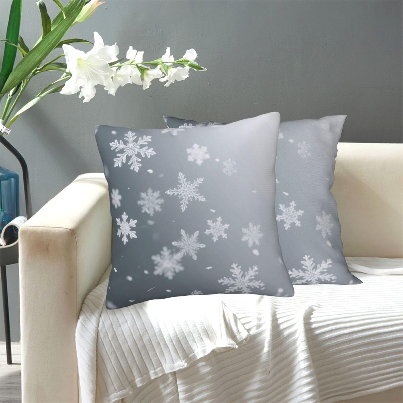 FekiLoot Decorative Throw Pillow Covers Modern Farmhouse Pillowcase Double Sided Cozy Cushion Cover for Sofa Couch Bed 12"X12" Snowflakes