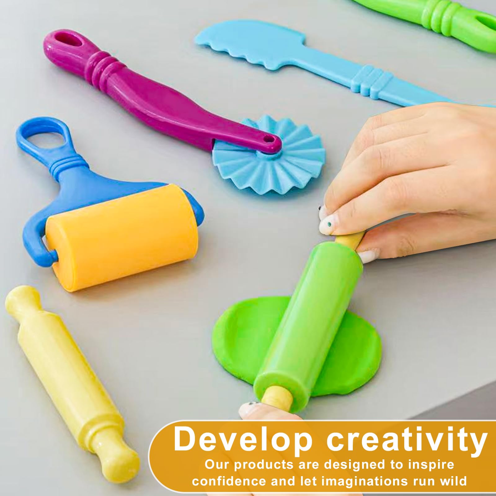 Herramientas de arcilla, juego de herramientas de arcilla y masa para niños, kit de accesorios de masa artesanal con rodillo, espátula de corte, rodillo 4