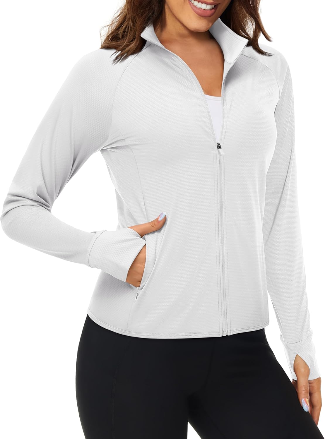 MAGCOMSEN Women's UPF 50+ Lightweight Zip Up Jackets Cropped Athletic Workout UV Protection Sun Shirt Running