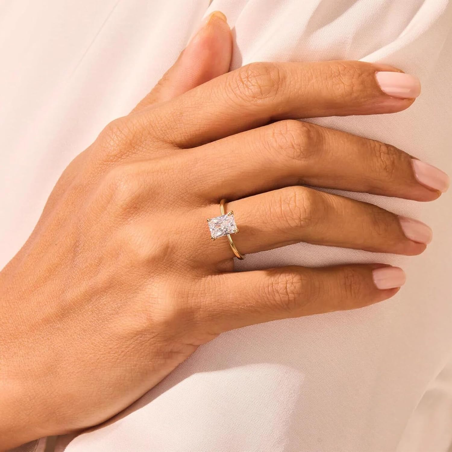 3CT 925 Sterling Silver Engagement Rings Radiant Cut AAAAA Cubic Zirconia CZ Wedding Promise Bands For Women Solitaire Simulated Diamond Silver/Gold Size 5-10 - Image 4