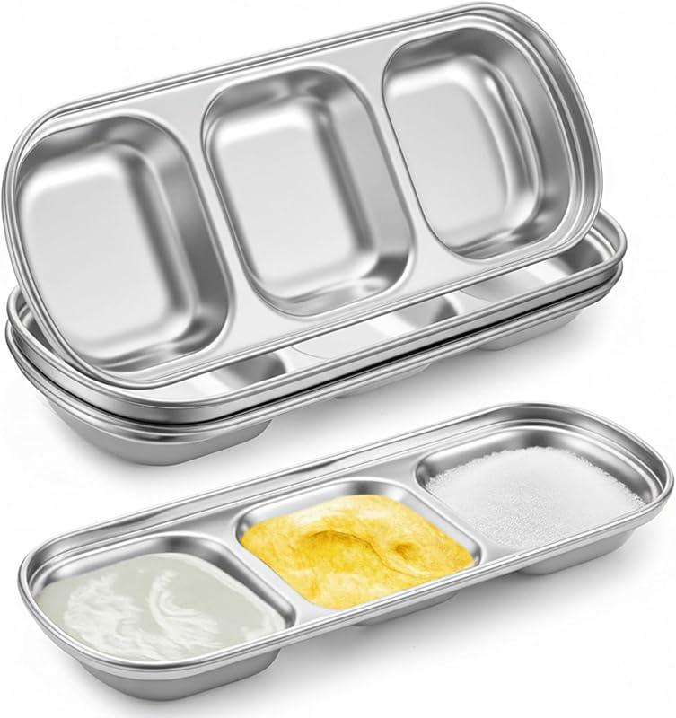 Bandeja retangular Teenyyou para máscara facial em aço inoxidável com 3 compartimentos, acabamento fosco, Pacote com 4