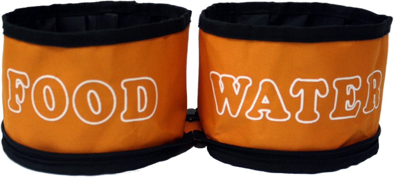 Dual Travel Dog Bowls by GoPets Collapsible Folding Pet Food & Water Bowl for Feeding Dogs & Cats When Traveling On The Go with…