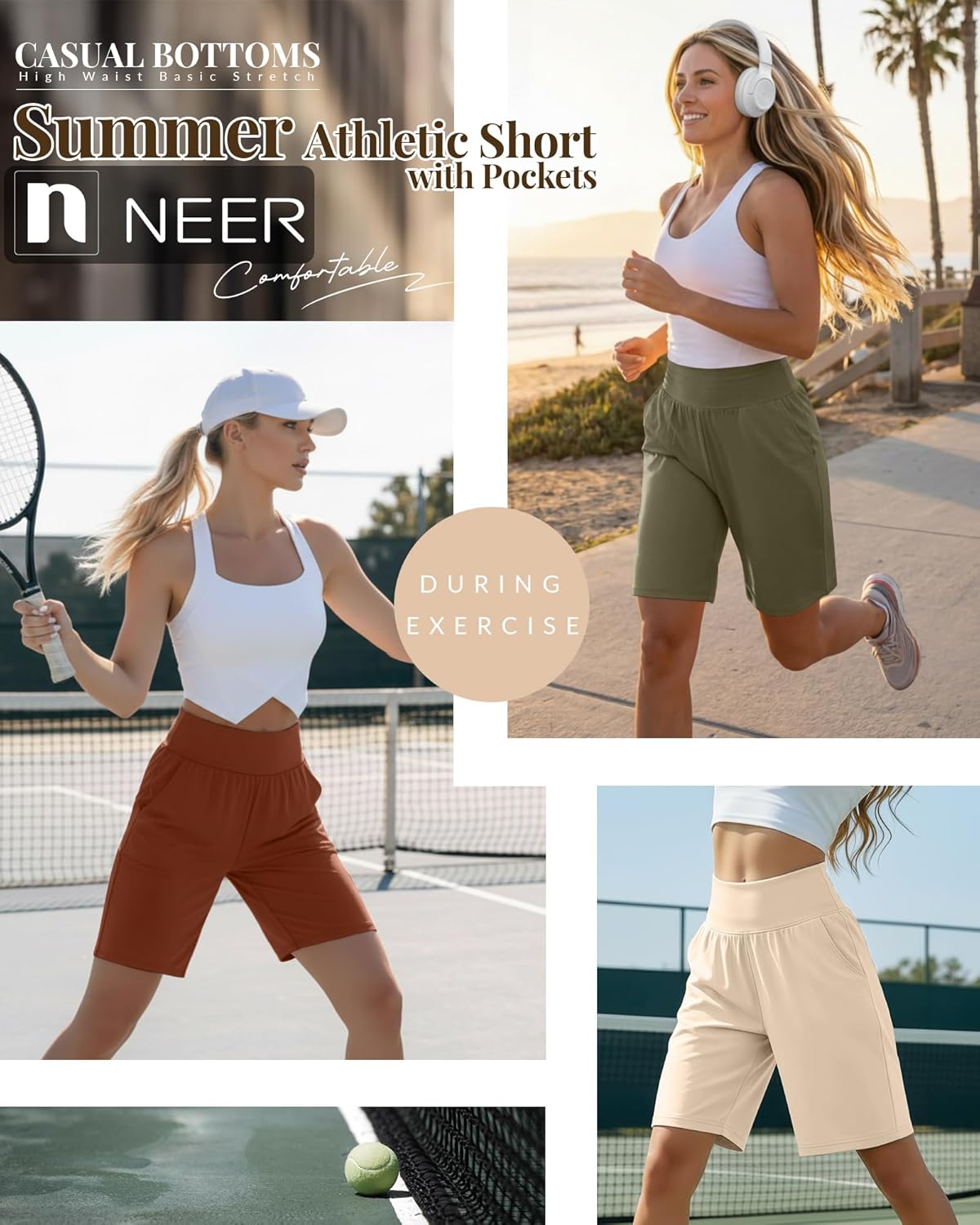 Neer 3 Pack Women's Bermuda Shorts, High Waist Basic Stretch Casual Bottoms Knee Length Summer Athletic Short with Pockets - Image 4