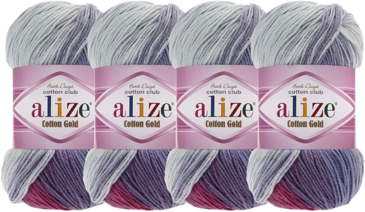 55% Cotton 45% Acrylic Yarn Alize Cotton Gold Batik Knitting Art Lot of 4 skeins/Ball 400 gr 1444 yds (3686)