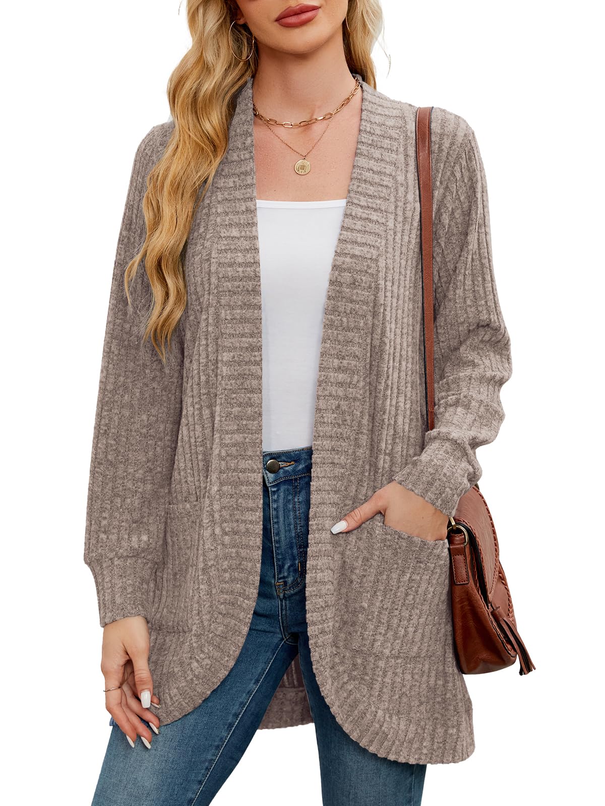 BELAROI Womens Open Front Cardigan Sweaters Casual Lightweight Outwear Long Sleeve Plus Size Tops Sweater with Pockets