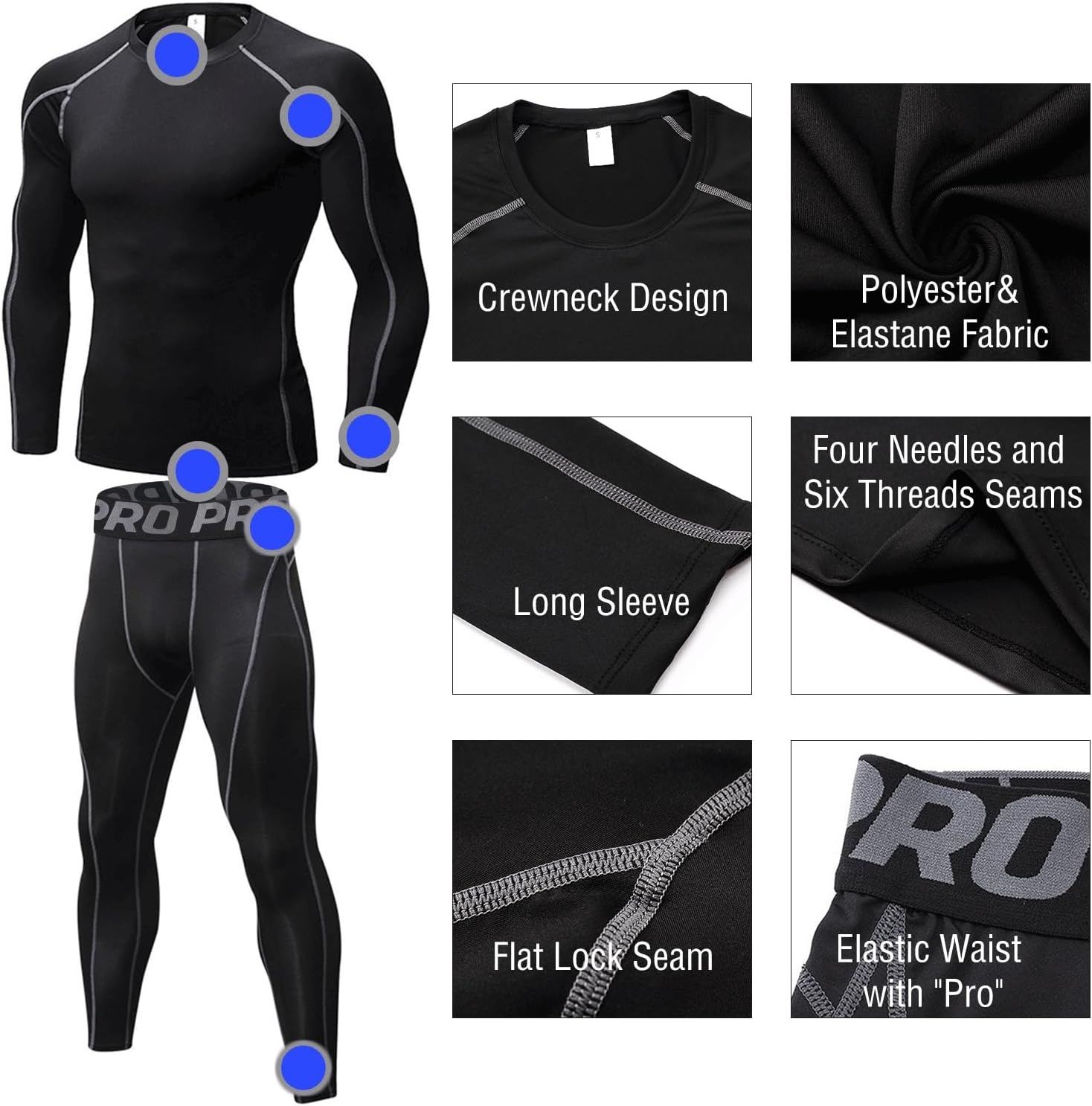 LANBAOSI Mens Workout Compression Set Pants and Shirts Thermal Baselayer image 4