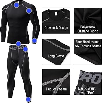 LANBAOSI Mens Workout Compression Set Pants and Shirts Thermal Baselayer