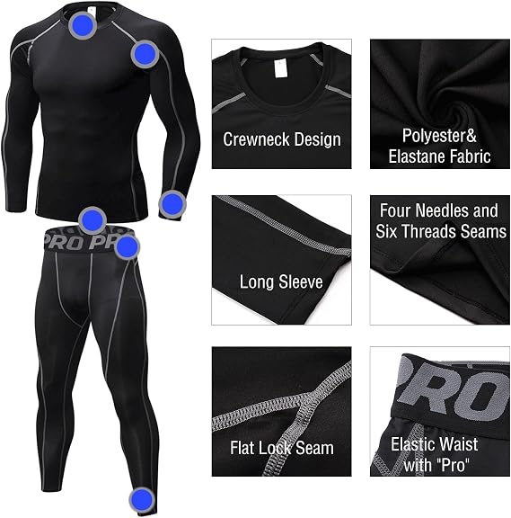 LANBAOSI Mens Workout Compression Set Pants and Shirts Thermal Baselayer