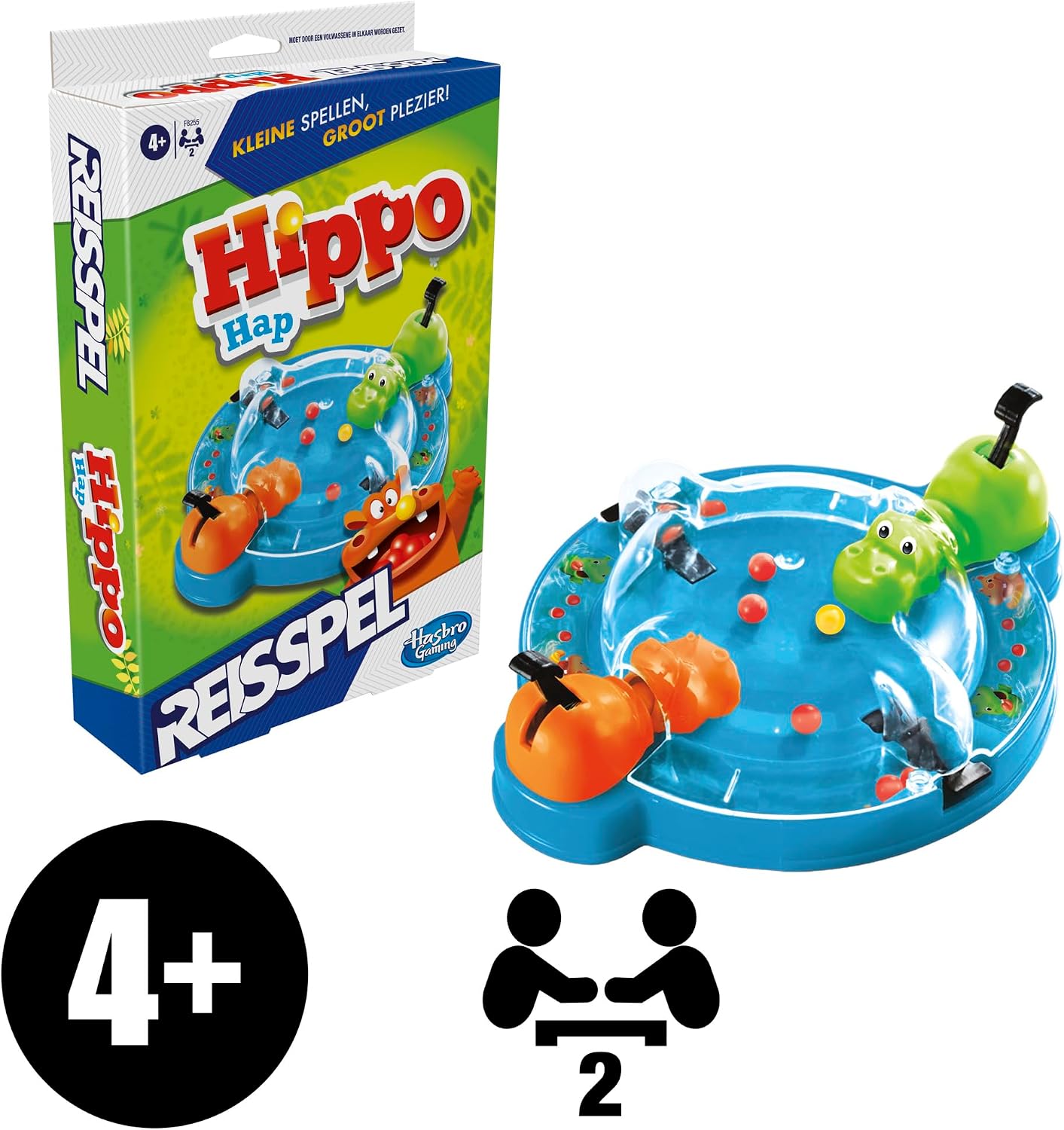 Hippos Travel Game for Kids, Portable Game for 2 Players, Travel Game for Kids Age 4+, Includes 2 Goblet Hippos (Dutch Version)