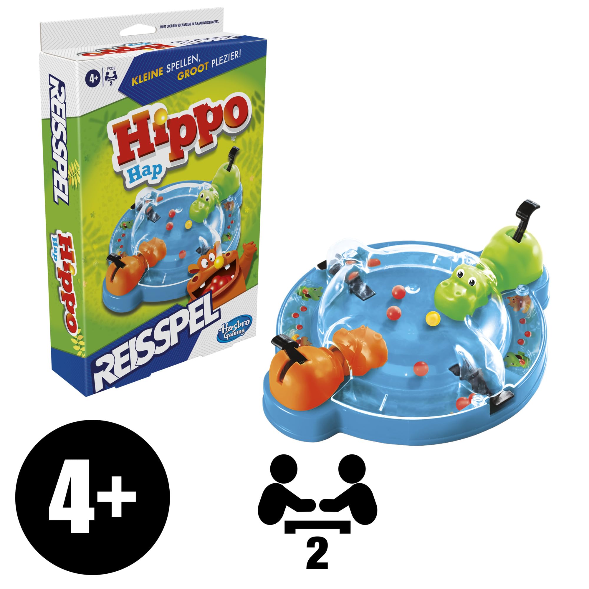 Hippos - Gioco da viaggio per bambini, gioco portatile per 2 giocatori, gioco di viaggio per bambini dai 4 anni, include 2 ippopotami calici (versione olandese)