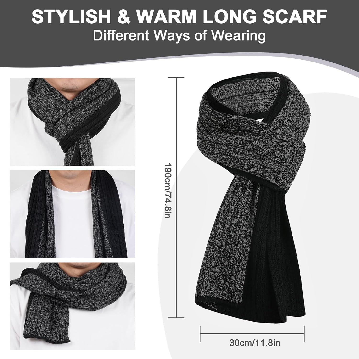 Men's Scarf Hats Gloves Sets Winter Gifts, 3 PCS Fleece Lined Beanie Warm Long Scarves for Cold Weather Christmas - Image 4