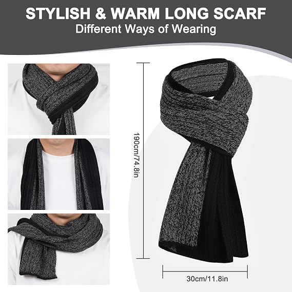 floconssy Men's Winter Hat Scarf Gloves Set of 3, Knit Thermal Combo Gifts