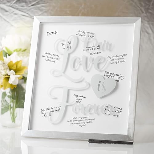 Vista 5 de Kate & Milo Our Love Is Forever - Marco para boda, libro de invitados de recuerdo alternativo con bolígrafo, marco de exhibición plateado